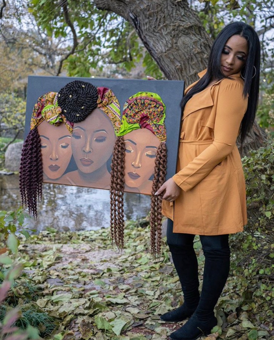 Curl Friends II 3D Original Painting (with Hair)